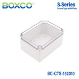 Boxco S-Series 5.91 x 7.87 x 3.94 Inches(150x200x100mm) Plastic Enclosure, IP67, IK08, PC, Transparent Cover, Screw Type