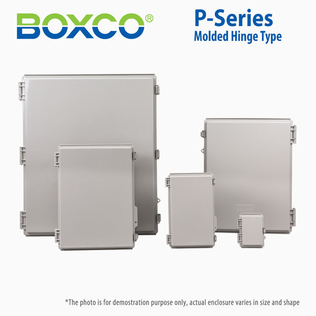 Boxco P-Series 15.75 x 23.62 x 7.09 Inches(400 x 600 x 180mm) Plastic Enclosure, IP67, IK08, ABS, Grey Cover, Molded Hinge and Latch Type