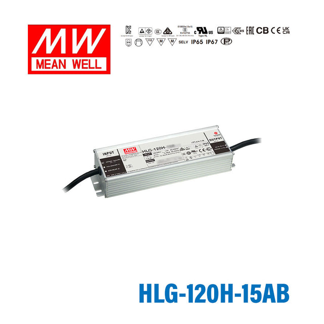 Mean Well HLG-120H-15AB Power Supply 120W 15V - Adjustable and Dimmable