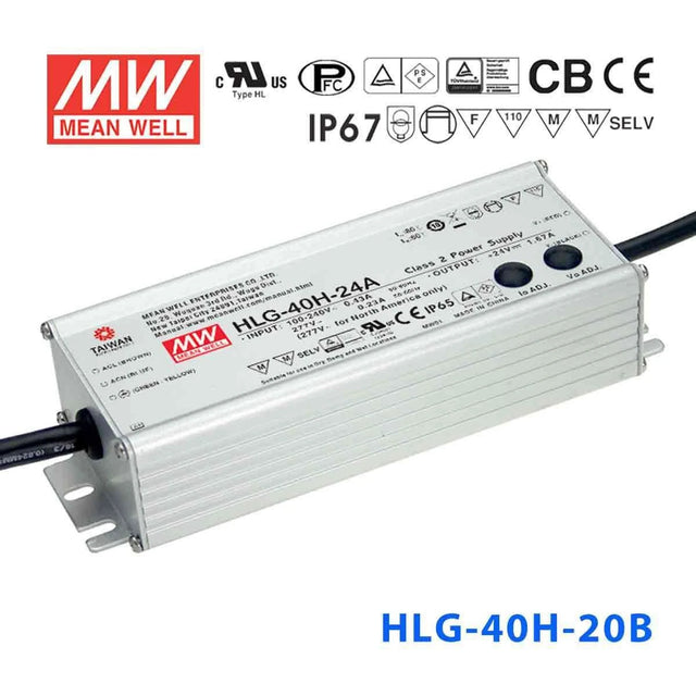 Mean Well HLG-40H-20B Power Supply 40W 20V - Dimmable 2A