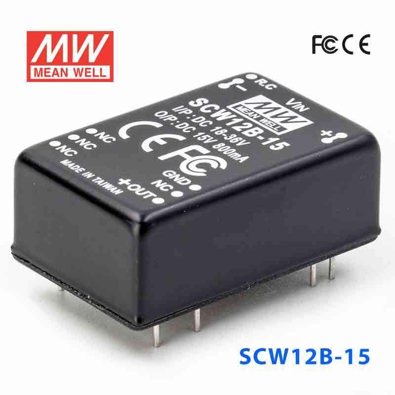 Mean Well SCW12B-15 DC-DC Converter - 12W 18~36V DC in 15V out 800mA