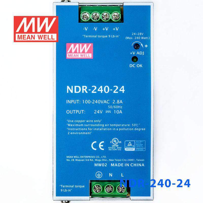 Mean Well NDR-240-24 Single Output Industrial Power Supply 240W 24V 10A - DIN Rail - PHOTO 2