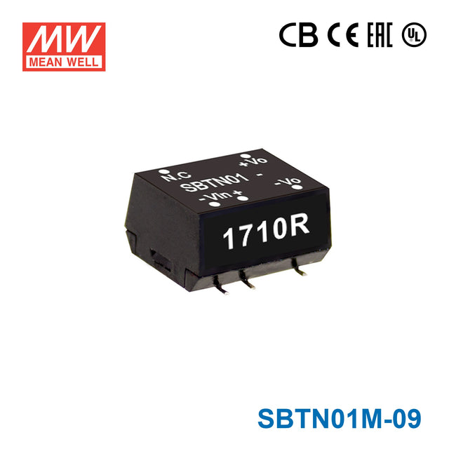 Mean Well SBTN01M-09 DC-DC Converter - 1W 12V DC in 9V out 111mA
