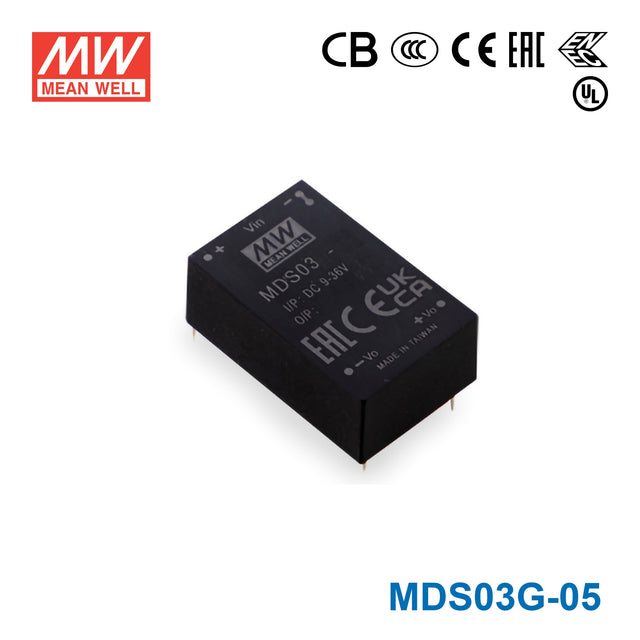 Mean Well MDS03G-05 Medical Grade DC/DC Converter 3W - 18-75V input, 5V output 600mA