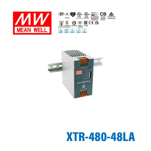 Mean Well XTR-480-48LA Three Phase Din Rail Power Supply 480W 48V - Lever-Actuated
