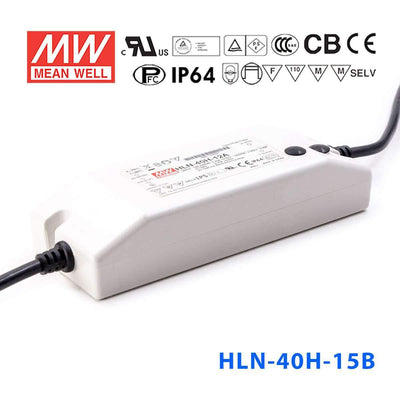 Mean Well HLN-40H-15B Power Supply 40W 15V - IP64, Dimmable 2.67A