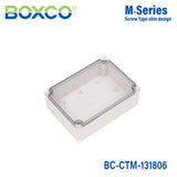 Boxco M-Series 5.12 x 7.09 x 2.36 Inches(130 x 180 x 60mm) Plastic Enclosure, IP67, IK08, PC, Transparent Cover, Screw Type