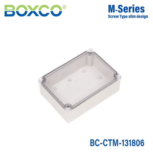 Boxco M-Series 5.12 x 7.09 x 2.36 Inches(130 x 180 x 60mm) Plastic Enclosure, IP67, IK08, PC, Transparent Cover, Screw Type