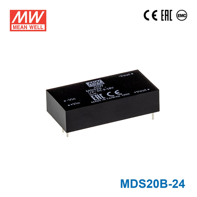 Mean Well MDS20B-24 DC-DC Converter - 20W - 18~36V in 24V out 833mA