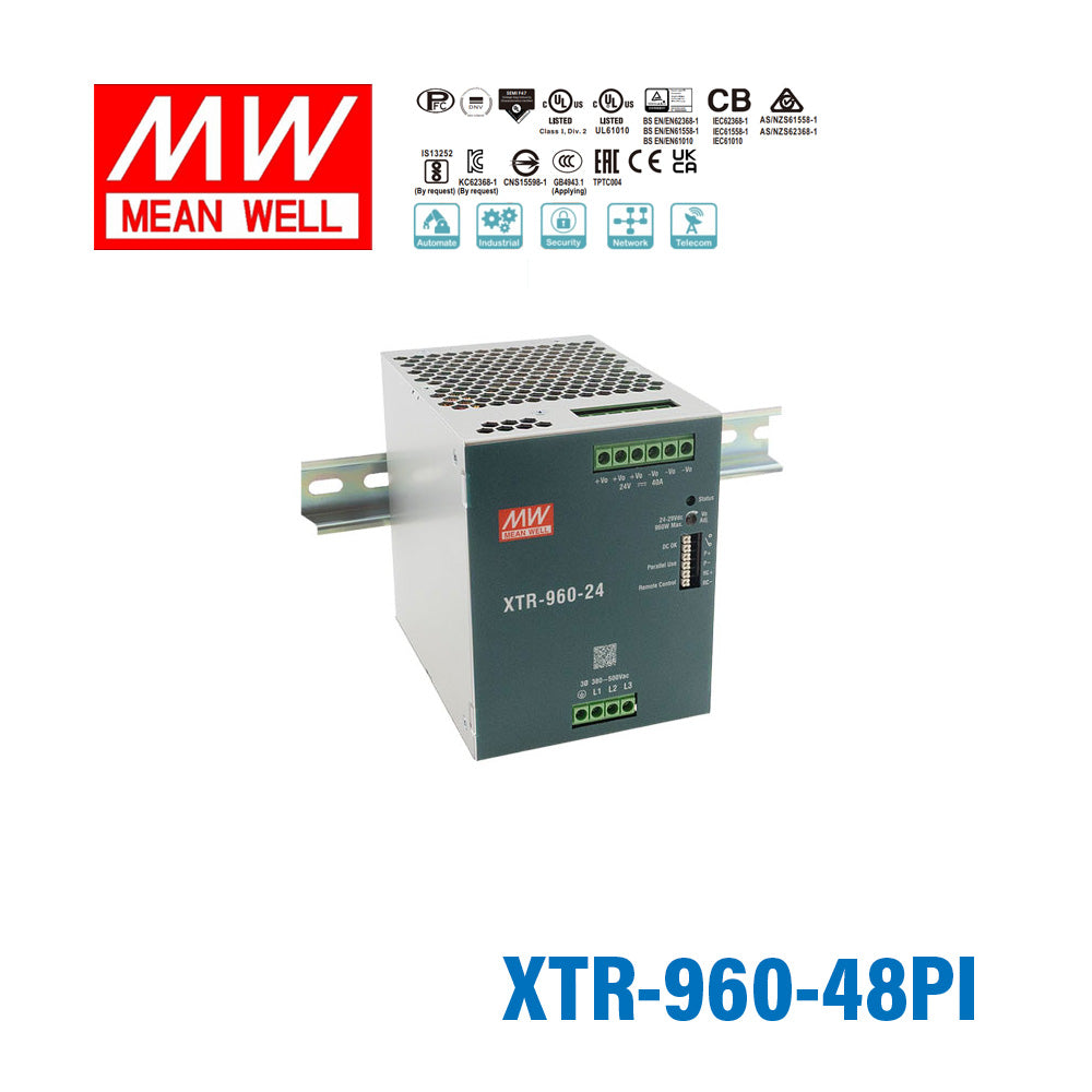 Mean Well XTR-960-48PI Three Phase Din Rail Power Supply 960W 48V - Push In