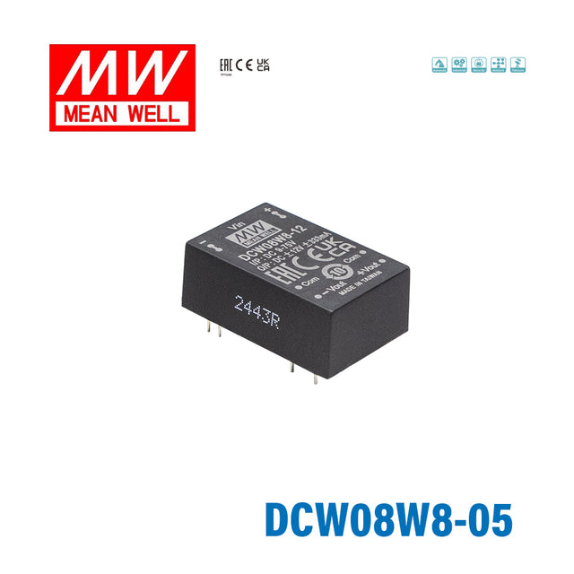 Mean Well DCW08W8-05 DC-DC Converter - 8W 9~75V DC in ±5V out