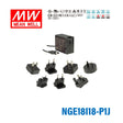 Mean Well NGE18I18-P1J AC-DC Wall-mounted Green Adaptor - Interchangeable Plug - 18W 18V 1A
