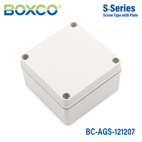 Boxco S-Series 4.92 x 4.92 x 2.95 Inches(125x125x75mm) Plastic Enclosure, IP67, IK08, ABS, Grey Cover, Screw Type