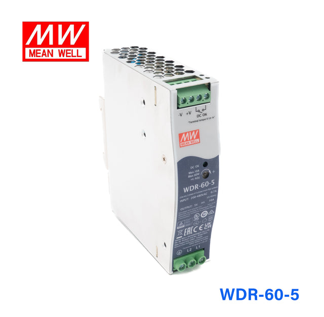 Mean Well WDR-60-5 Single Output Industrial Power Supply 60W 5V - DIN Rail