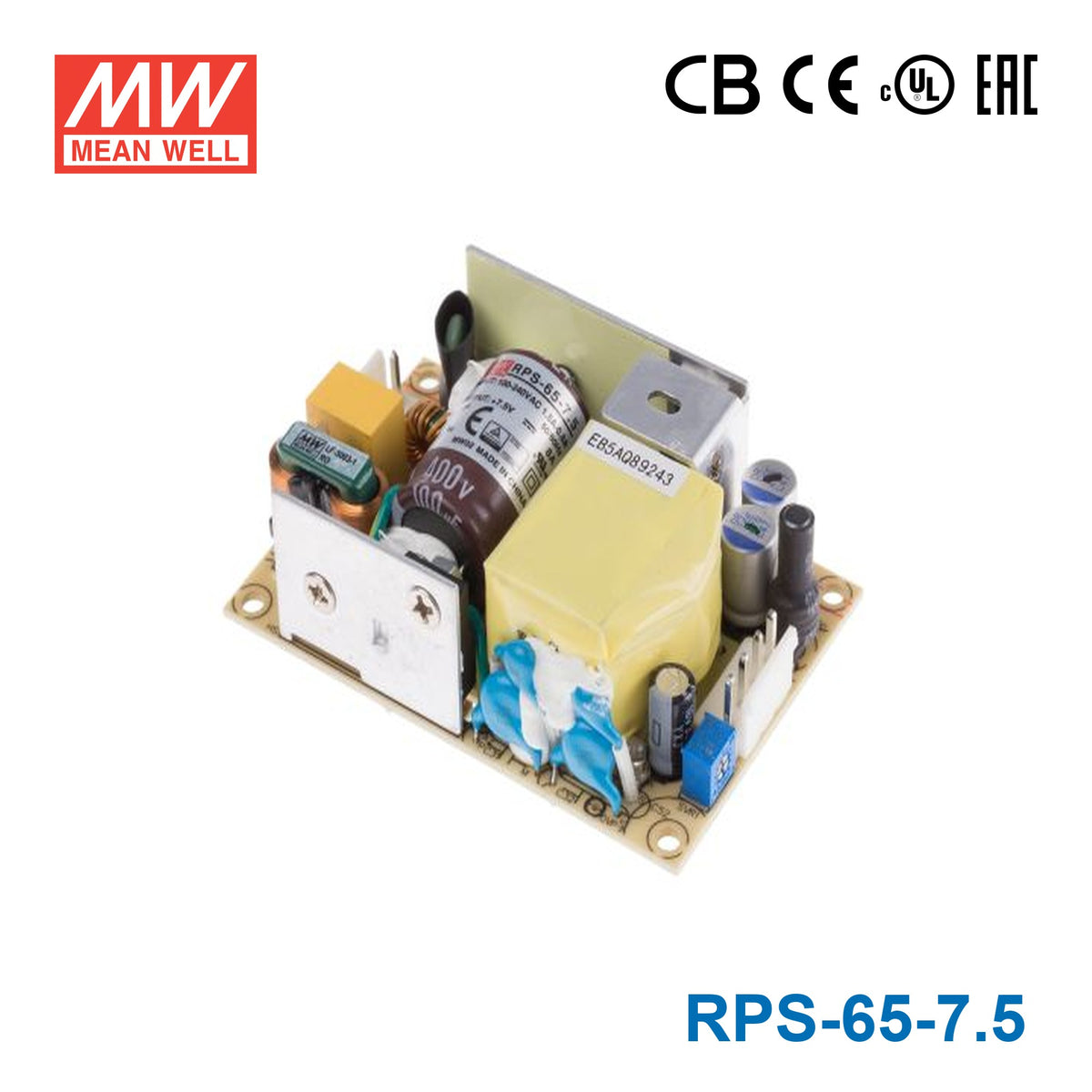 Mean Well RPS-65-7.5 Green Power Supply W 7.5V 8A - Medical Power Supply