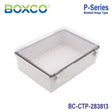 Boxco P-Series 11.02 x 14.96 x 5.12 Inches(280 x 380 x 130mm) Plastic Enclosure, IP67, IK08, PC, Transparent Cover, Molded Hinge and Latch Type