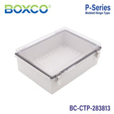 Boxco P-Series 11.02 x 14.96 x 5.12 Inches(280 x 380 x 130mm) Plastic Enclosure, IP67, IK08, PC, Transparent Cover, Molded Hinge and Latch Type