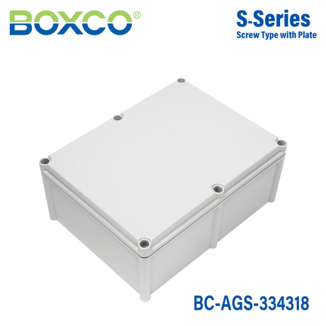Boxco S-Series 12.99 x 16.93 x 7.09 Inches(330x430x180mm) Plastic Enclosure, IP67, IK08, ABS, Grey Cover, Screw Type