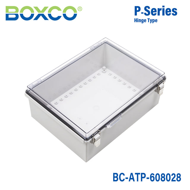 Boxco P-Series 24.80 x 32.68 x 11.22 Inches(630 x 830 x 285mm) Plastic Enclosure, IP67, IK08, ABS, Transparent Cover, Molded Hinge and Latch Type