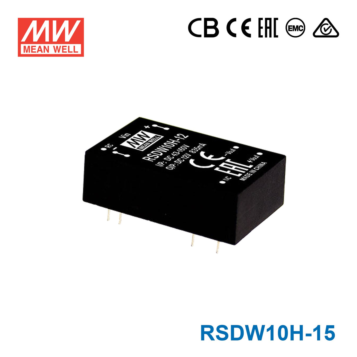 Mean Well RSDW10H-15 DC-DC Converter - 10W - 43~160V in 15V out