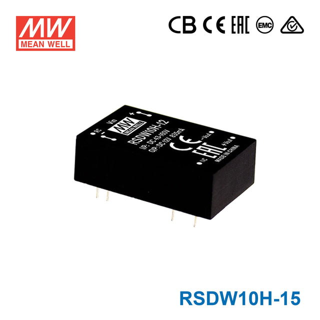 Mean Well RSDW10H-15 DC-DC Converter - 10W - 43~160V in 15V out