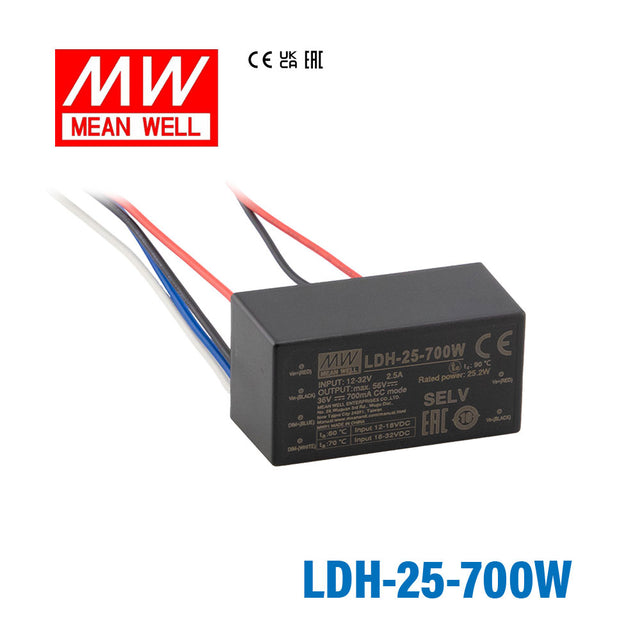 Mean Well LDH DC/DC LED Driver CC 700mA - Step-up - with Wire