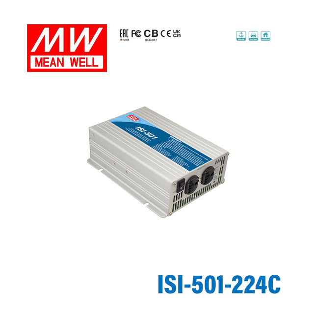 Mean Well ISI-501-224C True Sine Wave DC-AC Inverter 500W 110V out 12V in with MPPT Solar Charger