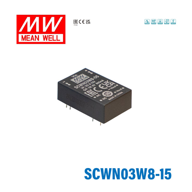 Mean Well SCWN03W8-15 DC-DC Converter - 3W 9~75V DC in 15V out
