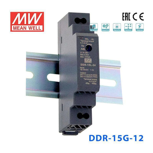 Mean Well DDR-15G-12 DC-DC Converter - 15W - 9~36V in 12V out 1.25A