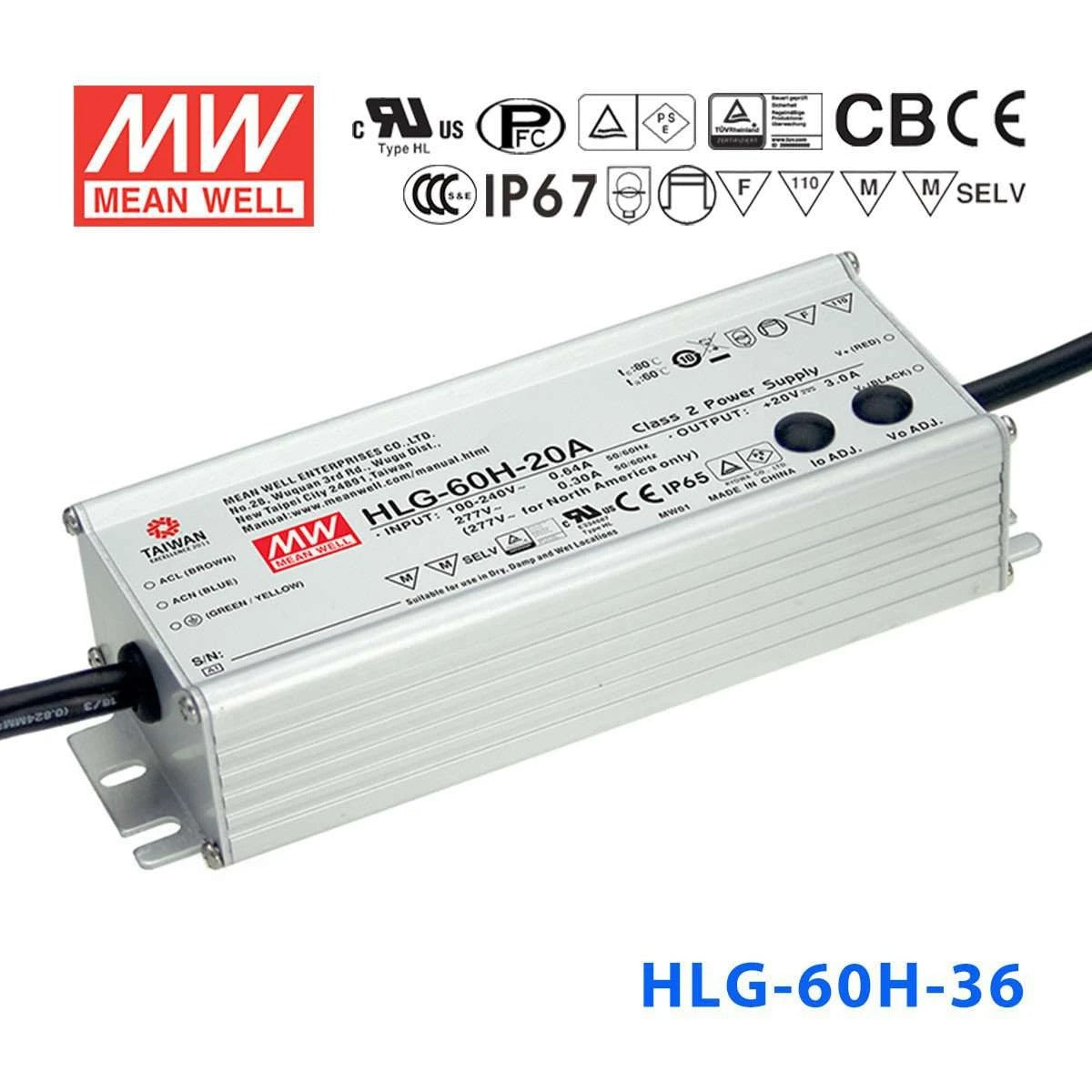Mean Well HLG-60H-36 Power Supply 60W 36V 1.7A