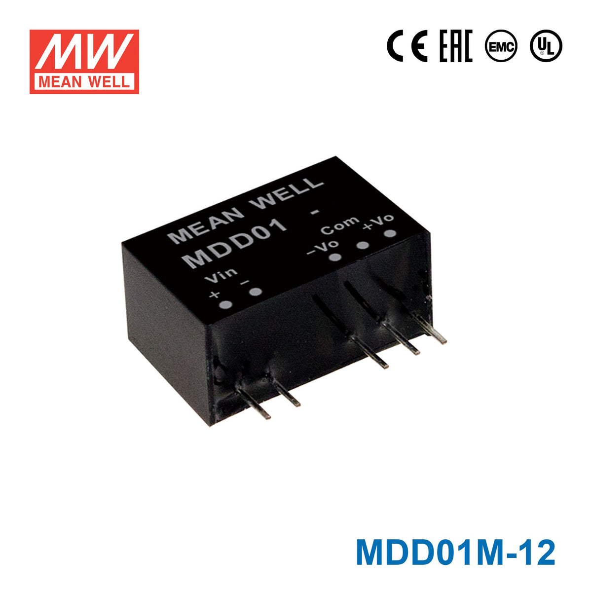 Mean Well MDD01M-12 DC-DC Converter - 1W - 10.8~13.2V in ±12V out 42mA