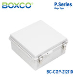 Boxco P-Series 8.27 x 8.27 x 3.94 Inches(210 x 210 x 100mm) Plastic Enclosure, IP67, IK08, PC, Grey Cover, Molded Hinge and Latch Type