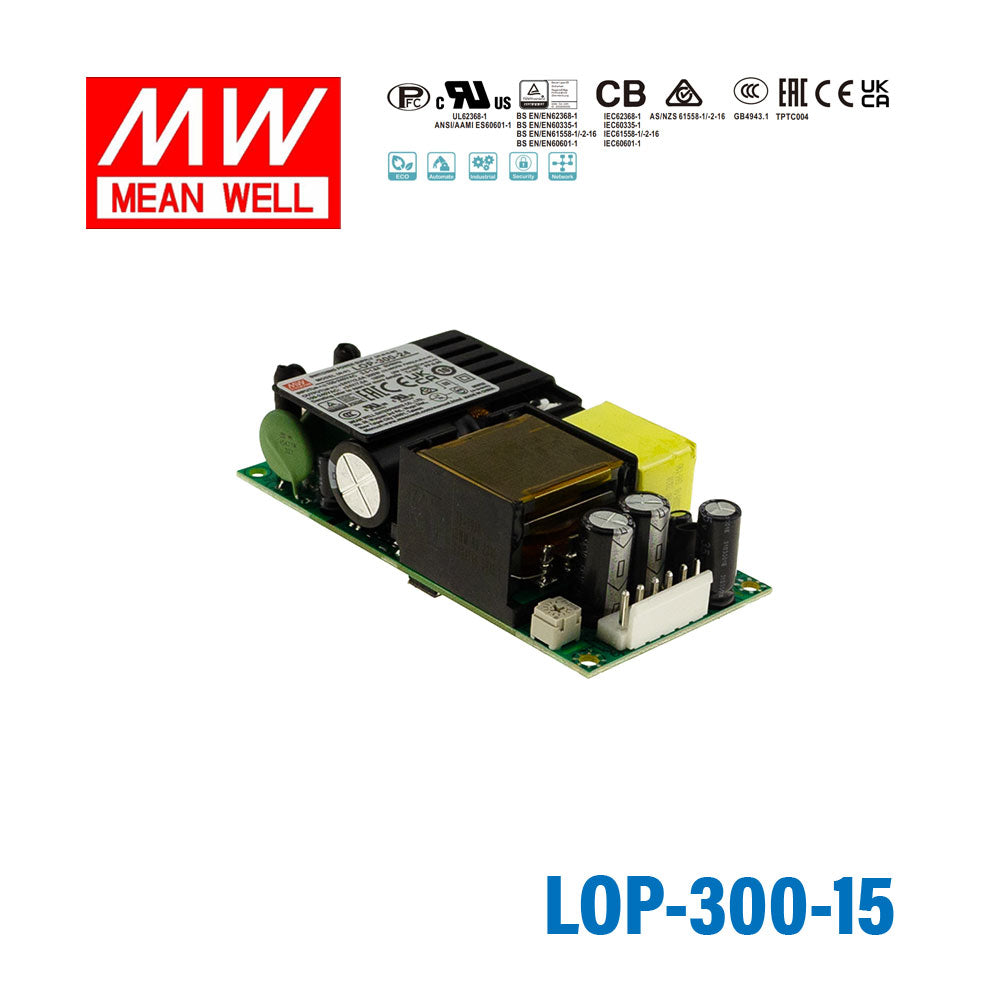 Mean Well LOP-300-15 300W 4"×2" Low Profile Open Frame Power Supply 15V