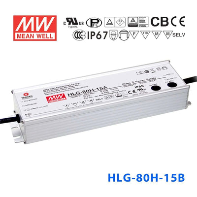 Mean Well HLG-80H-15B Power Supply 75W 15V - Dimmable 5A