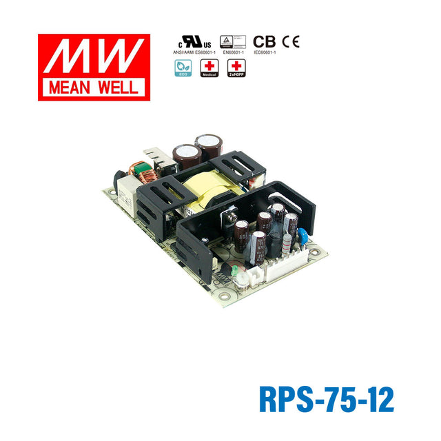 Mean Well RPS-75-12 Green Power Supply W 12V 6.3A - Medical Power Supply