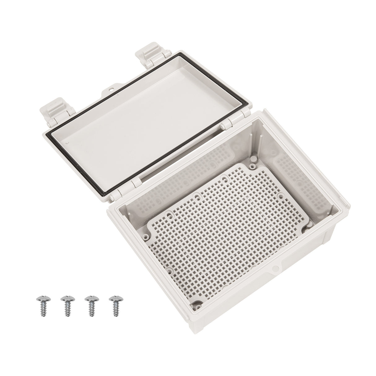 Boxco Q-Series 6.30 x 8.27 x 3.94 Inches(160 x 210 x 100mm) Plastic Enclosure, IP67, IK08, ABS, Grey Cover, Hinge Type with Plate - PHOTO 3
