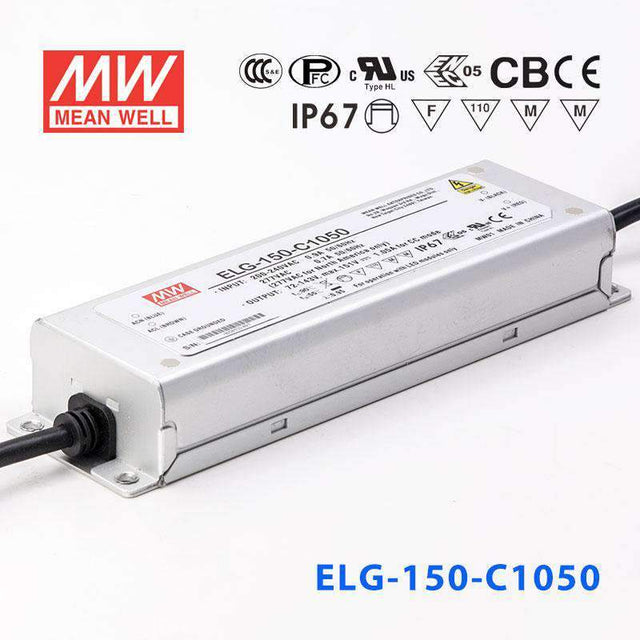 Mean Well ELG-150-C1050AB Power Supply 150W 1050mA - Adjustable and Dimmable