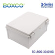 Boxco Q-Series 11.81 x 15.75 x 7.09 Inches(300 x 400 x 180mm) Plastic Enclosure, IP67, IK08, ABS, Grey Cover, Hinge Type with Plate