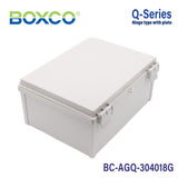 Boxco Q-Series 11.81 x 15.75 x 7.09 Inches(300 x 400 x 180mm) Plastic Enclosure, IP67, IK08, ABS, Grey Cover, Hinge Type with Plate