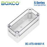 Boxco S-Series 3.15 x 7.09 x 2.76 Inches(80 x 180 x 70mm) Plastic Enclosure, IP67, IK08, ABS, Transparent Cover, Screw Type