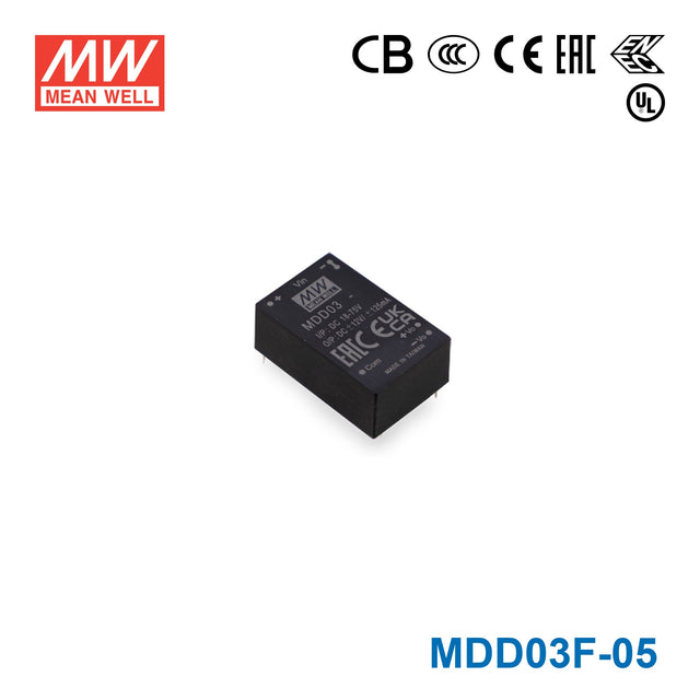 Mean Well MDD03F-05 Medical Grade DC/DC Converter 3W - 9-36V input, 5 and -5V output 600mA