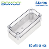 Boxco S-Series 3.15 x 6.3 x 3.35 Inches(80x160x85mm) Plastic Enclosure, IP67, IK08, ABS, Transparent Cover, Screw Type