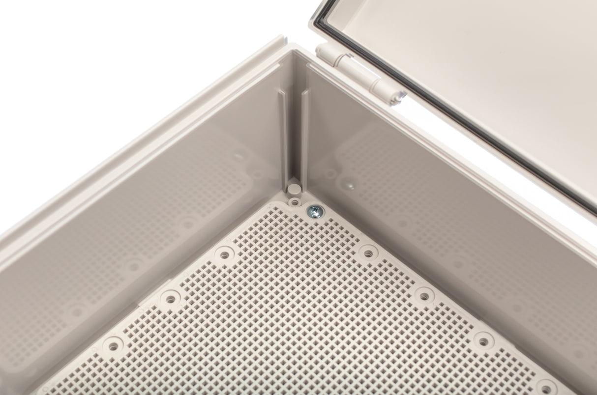 Boxco Q-Series 11.81 x 11.81 x 6.30 Inches(300 x 300 x 160mm) Plastic Enclosure, IP67, IK08, ABS, Grey Cover, Hinge Type with Plate - PHOTO 2