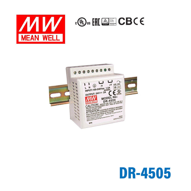 Mean Well DR-4505 AC-DC Industrial DIN rail power supply 45W