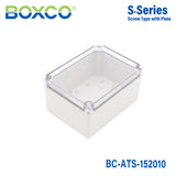Boxco S-Series 5.91 x 7.87 x 3.94 Inches(150x200x100mm) Plastic Enclosure, IP67, IK08, ABS, Transparent Cover, Screw Type