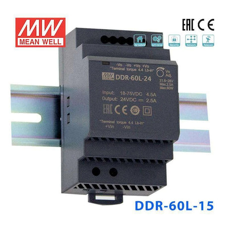 Mean Well DDR-60L-15 DC-DC Converter - 60W - 18~75V in 15V out 4A
