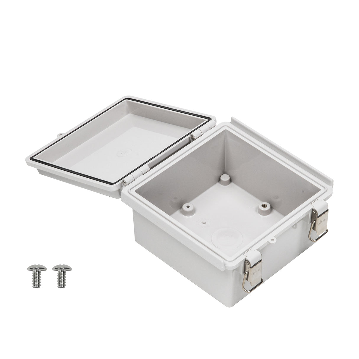 Boxco P-Series 5.91 x 5.91 x 3.54 Inches(150 x 150 x 90mm) Plastic Enclosure, IP67, IK08, PC, Grey Cover, Molded Hinge and Latch Type - PHOTO 3