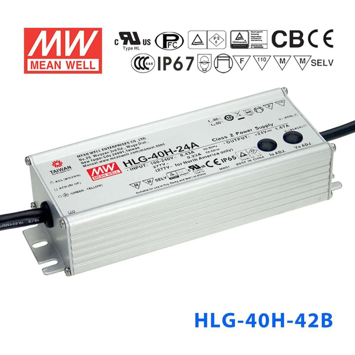 Mean Well HLG-40H-42B Power Supply 40W 42V - Dimmable 960mA