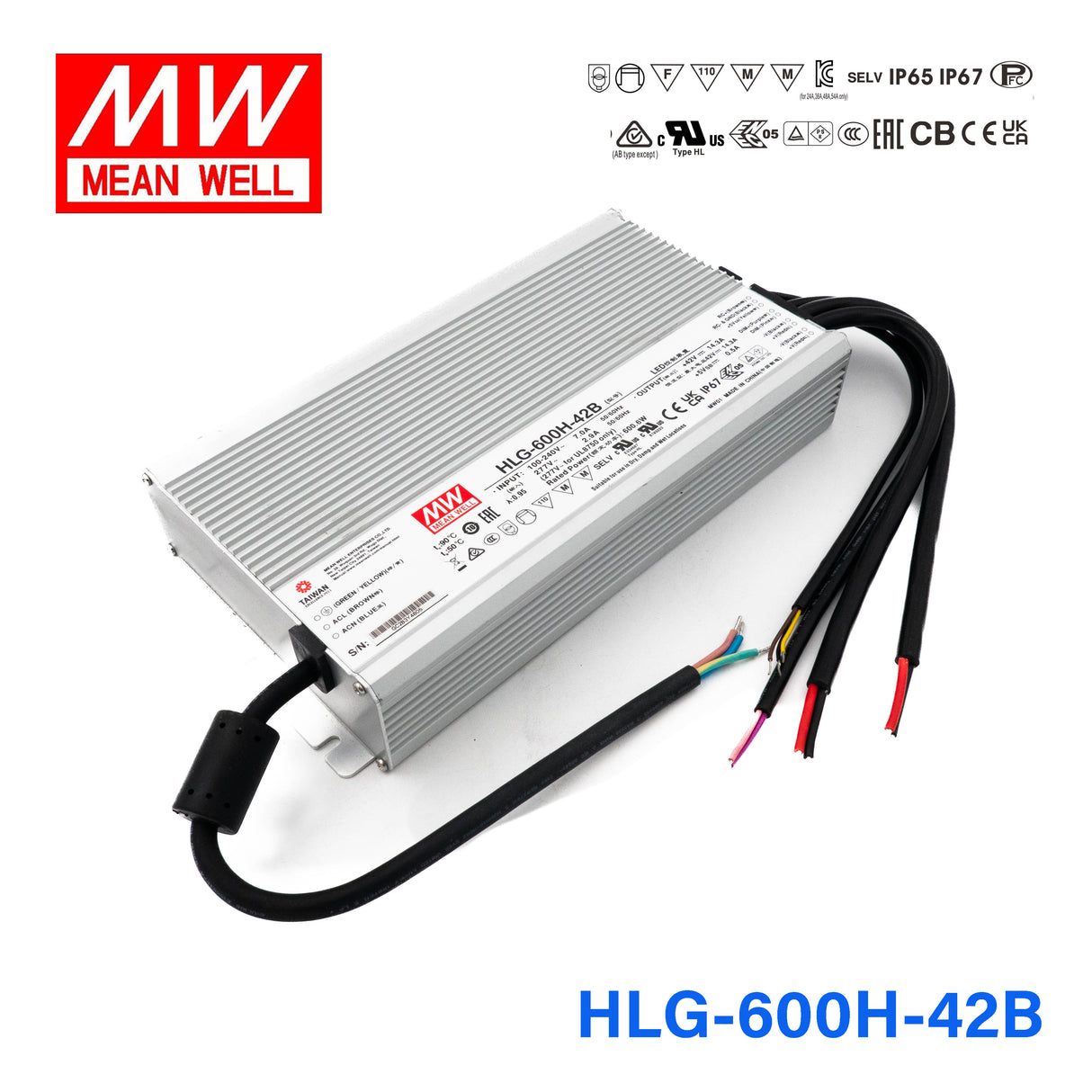 Mean Well HLG-600H-42B Power Supply 600W 42V- Dimmable