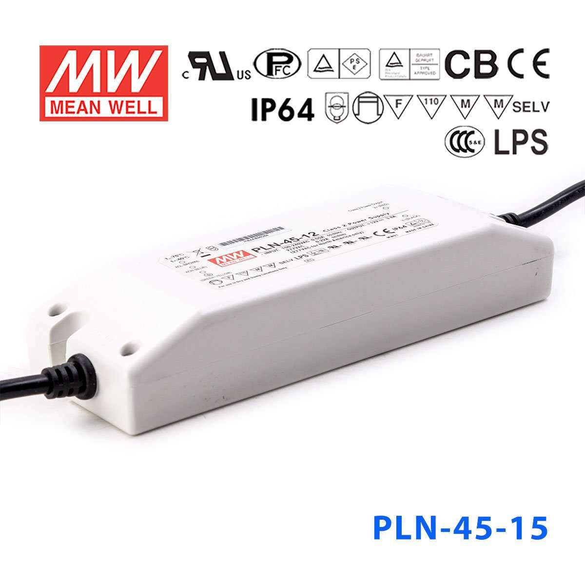 Mean Well PLN-45-15 Power Supply 45W 15V - IP64 3A